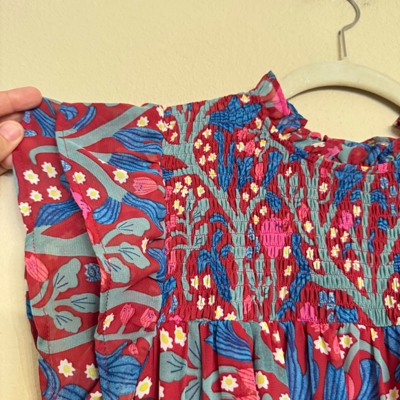 Entro Floral Print Multi Color Mini Dress with Ruffle Sleeves Size S Cottage - Picture 5 of 16